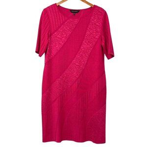 Ming Wang Knit Shift Dress Hot Pink Raspberry Short Sleeve Stretch Travel Size M